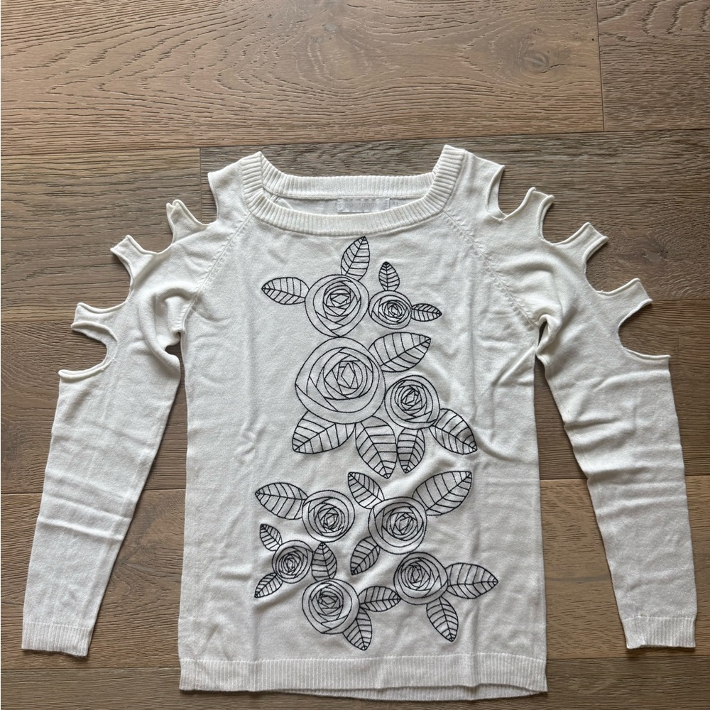 Anne Fontaine White Floral Cutout Long Sleeve Top